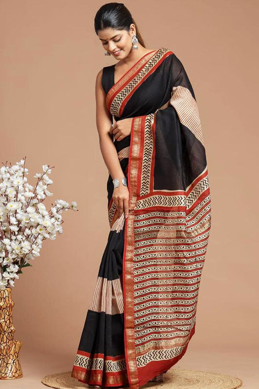 Maheshwari Silk Bagru Print Saree ( MS060507)