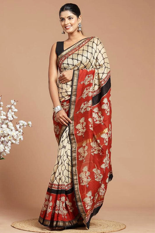 Maheshwari Silk Bagru Print Saree ( MS220506)