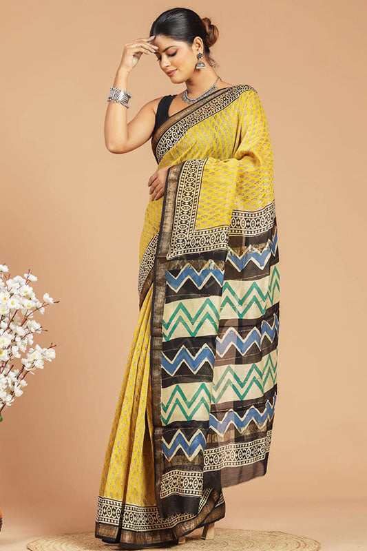 Maheshwari Silk Bagru Print Saree ( MS150807)