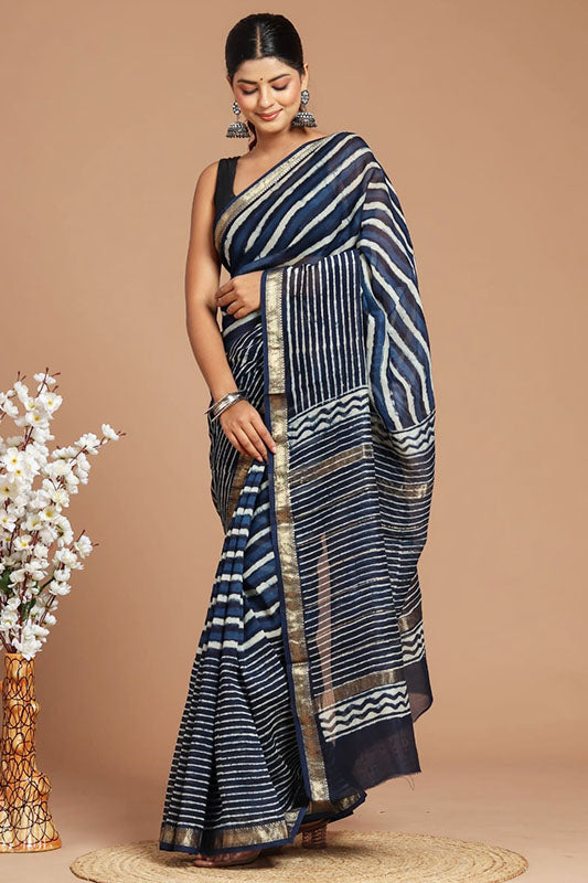 Maheshwari Silk Bagru Print Saree ( MS220509)