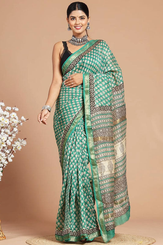 Maheshwari Silk Bagru Print Saree ( MS180802)