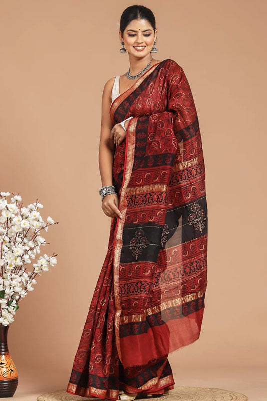 Maheshwari Silk Bagru Print Saree ( MS180801 )