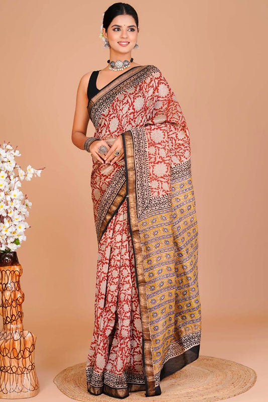 Maheshwari Silk Bagru Print Saree ( MS11401)