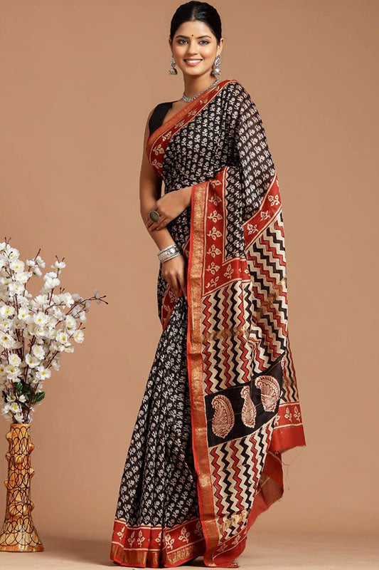 Maheshwari Silk Bagru Print Saree ( MS250511)