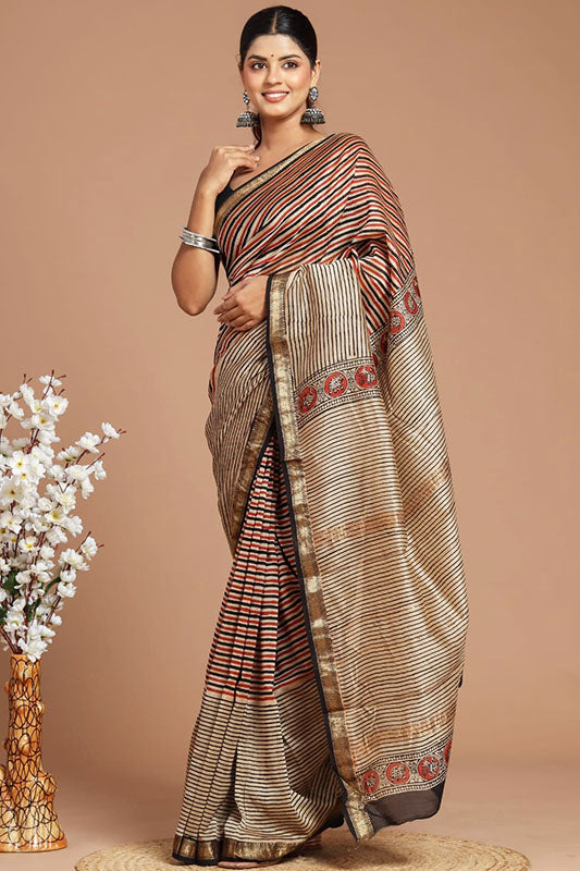 Maheshwari Silk Bagru Print Saree ( MS250512)