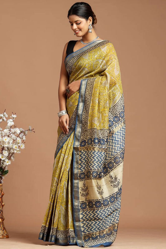 Maheshwari Silk Bagru Print Saree ( MS250513)