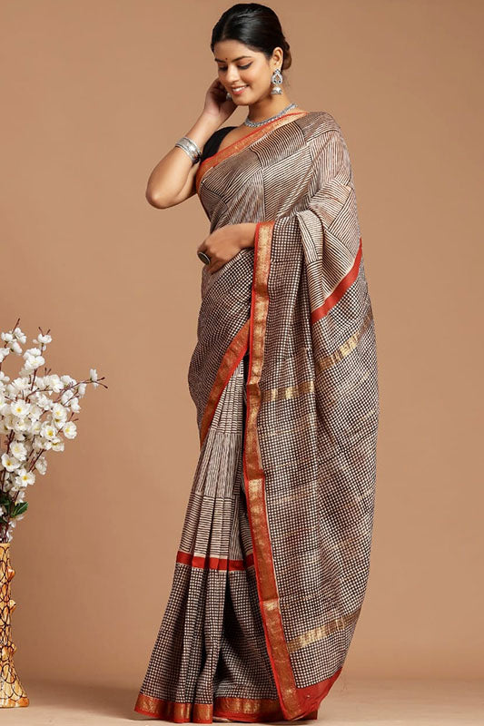 Maheshwari Silk Bagru Print Saree ( MS250514)