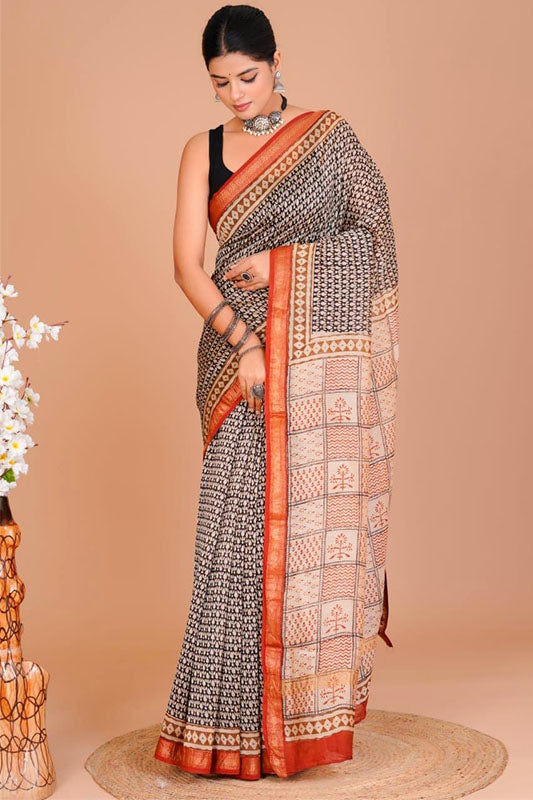 Maheshwari Silk Bagru Print Saree ( MS11405)