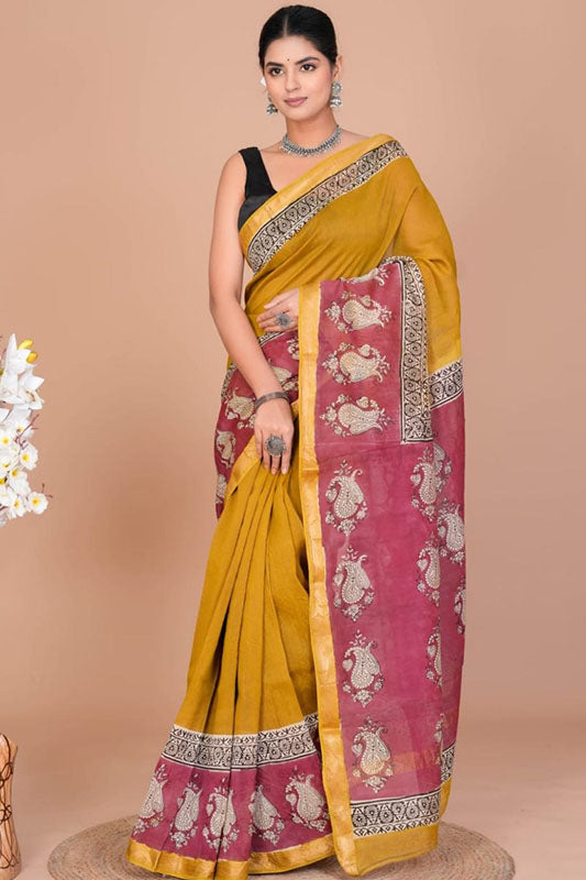 Maheshwari Silk Bagru Print Saree ( MS52107)