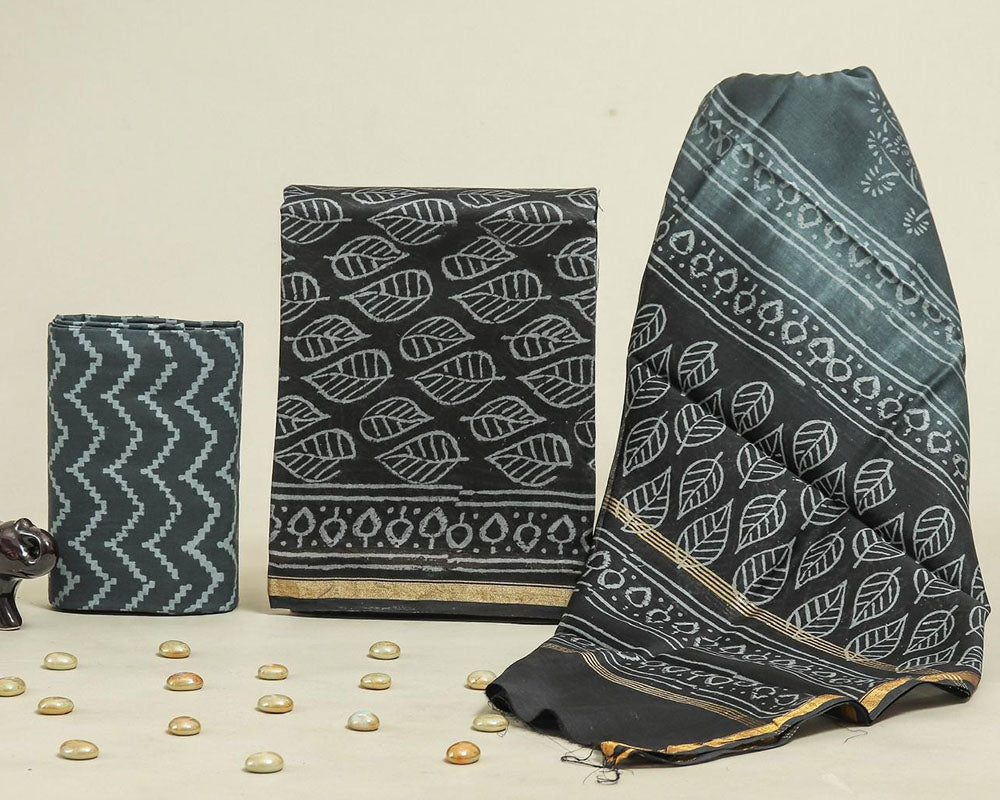 Exclusive Hand Block Print Chanderi Silk Suit Set ( CN15708)