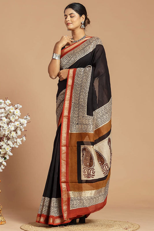 Maheshwari Silk Bagru Print Saree ( MS080611 )