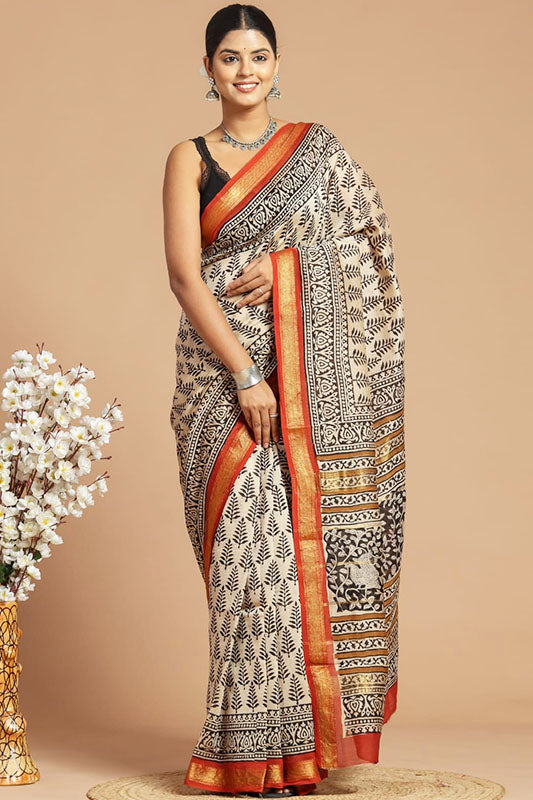Maheshwari Silk Bagru Print Saree ( MS080615)