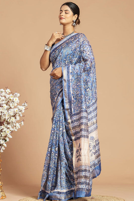 Maheshwari Silk Bagru Print Saree ( MS0806167)