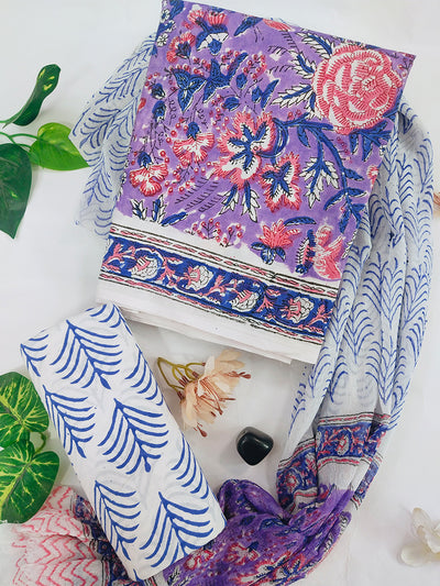 Chiffon Dupatta Suit Set | bagru art cotton unstitched dress material Bagru Art Chiffon Dupatta Suit Set | bagru art cotton unstitched dress material Bagru Art
