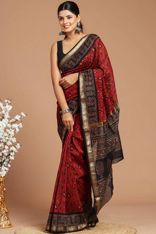 Maheshwari Silk Bagru Print Saree ( MS2731)