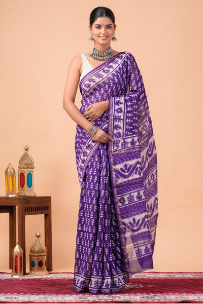 Chanderi Silk Bagru Print Saree with Zari Border ( CS2309 )