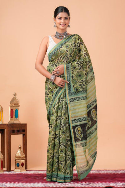 Chanderi Silk Bagru Print Saree with Zari Border ( CS2311 )
