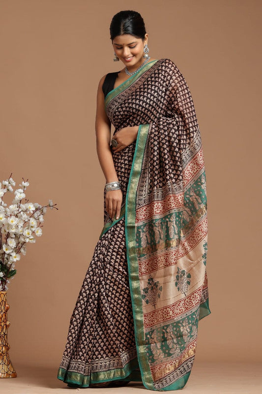 Maheshwari Silk Bagru Print Saree ( MS1501 )