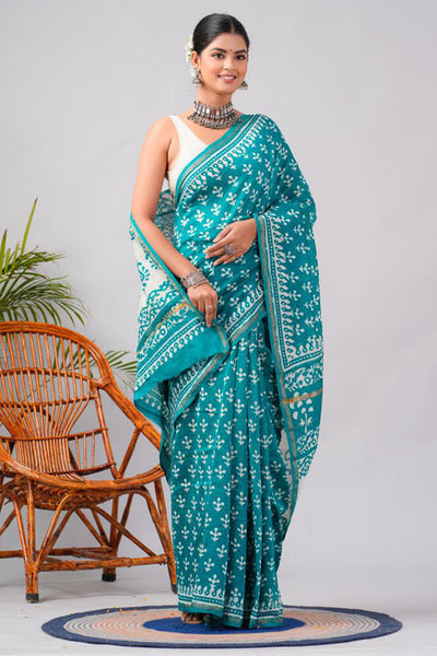 Chanderi Silk Bagru Print Saree with Zari Border ( CS2315 )