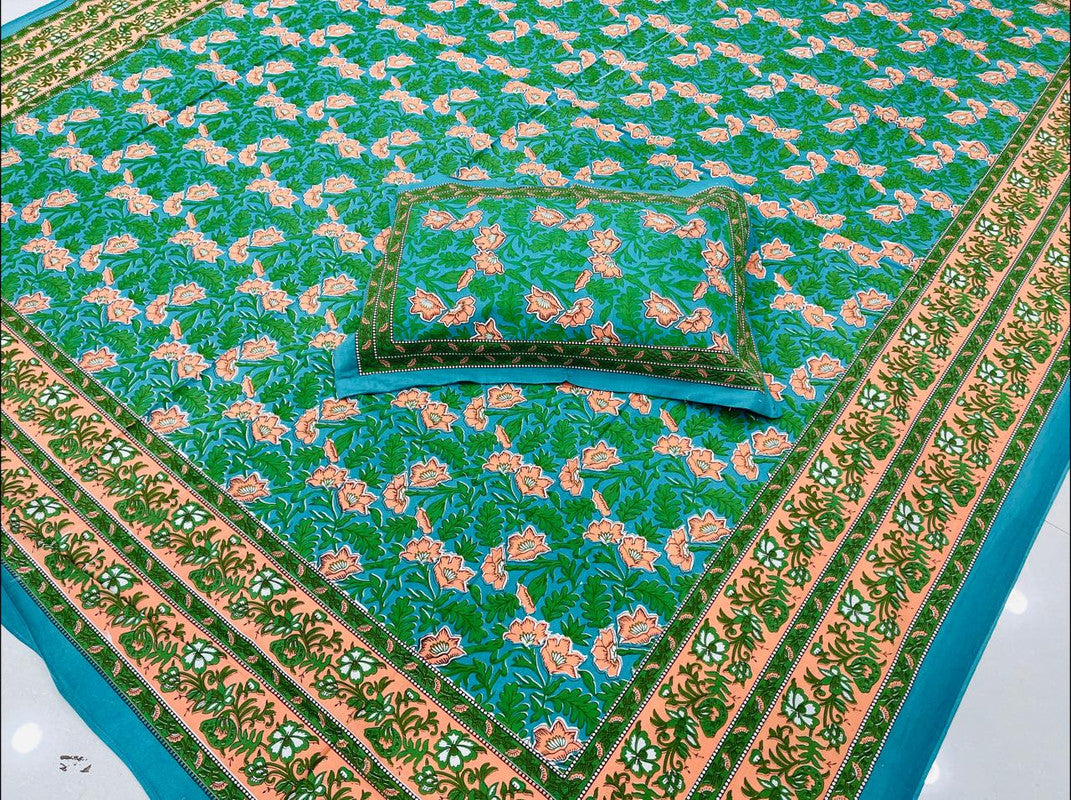 Block Print Bed Sheet with 2 Pillow Covers ( BD250524 )
