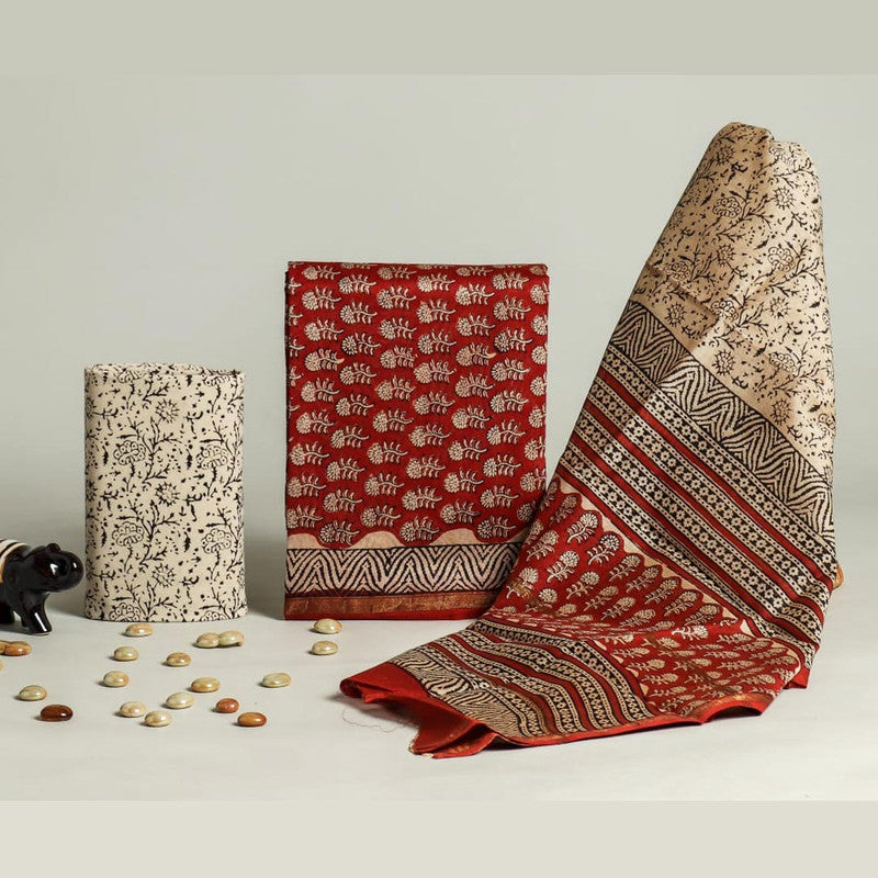 Exclusive Hand Block Print Chanderi Silk Suit Set ( BTSJ 060703 )
