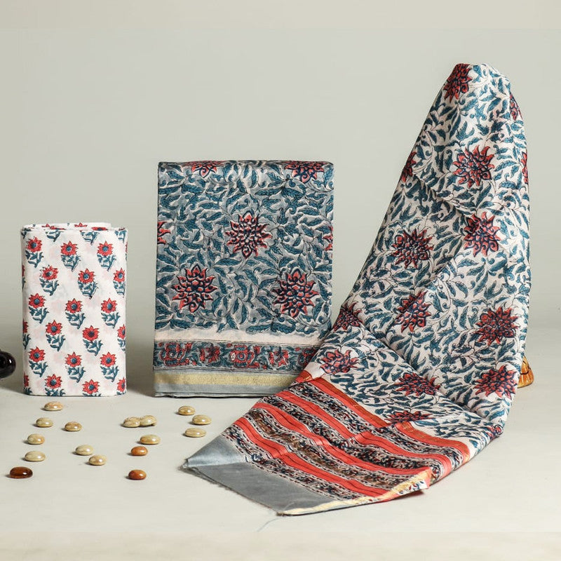 Exclusive Hand Block Print Chanderi Silk Suit Set ( CN2837 )