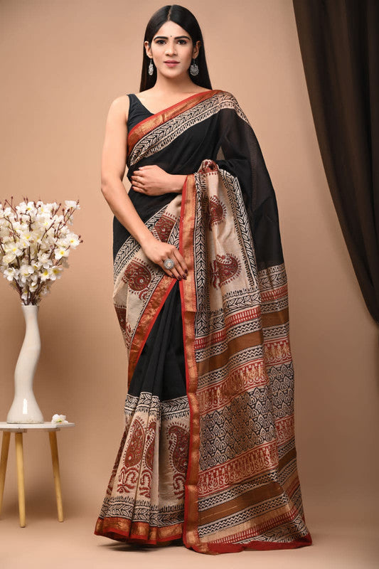 Maheshwari Silk Bagru Print Saree ( MS1508 )