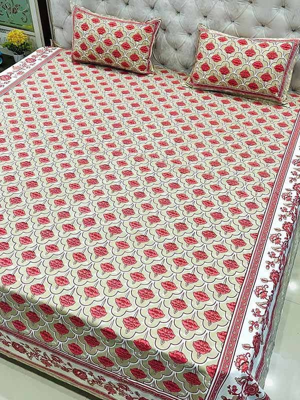 Block Prints King Bed Sheet with 2 Pillow Covers ( BD171209)