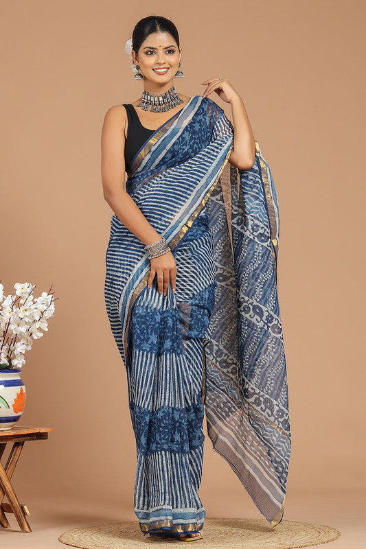 Premium Indigo Kota Doria Saree ( KT1408 )