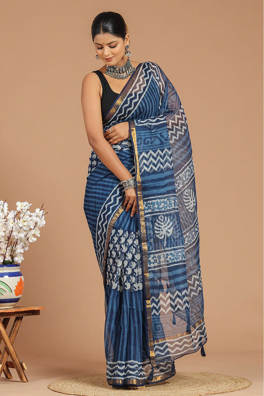 Premium Indigo  Kota Doria Saree ( KT1412 )