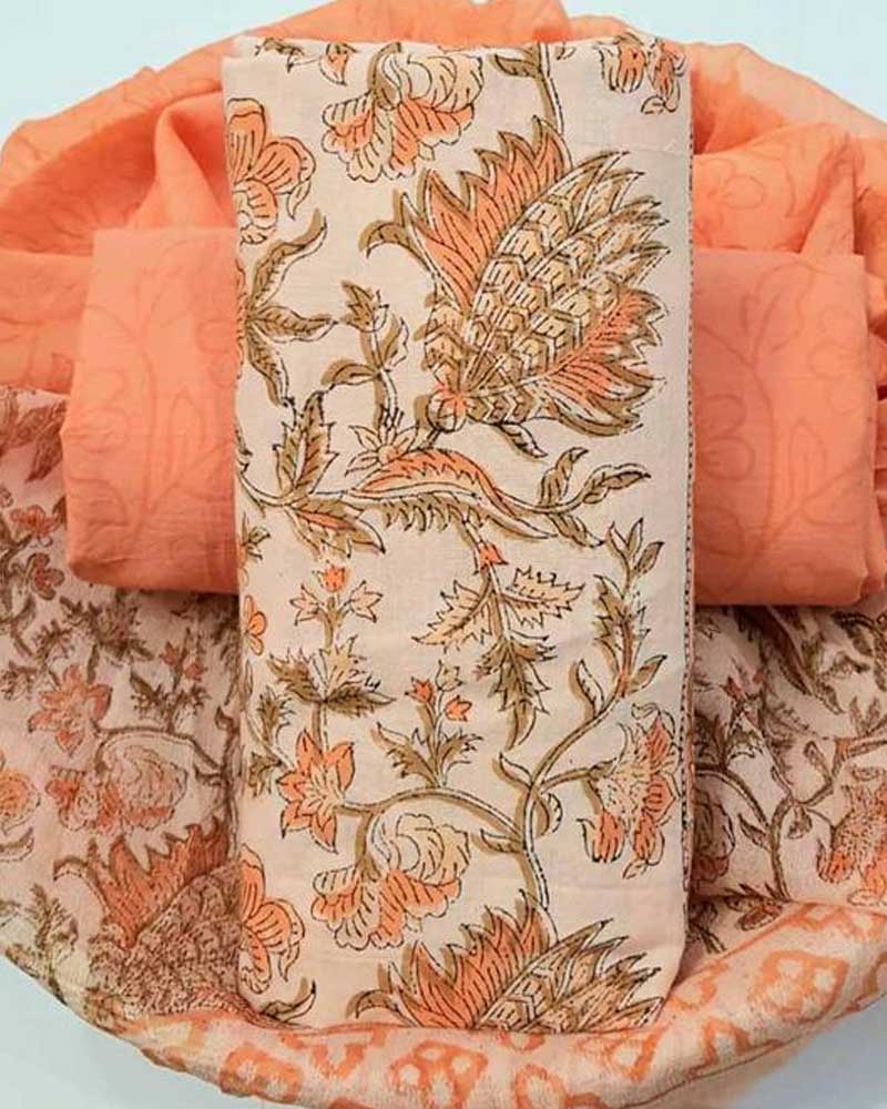 Chiffon Dupatta Suit Set | bagru art cotton unstitched dress material Bagru Art Chiffon Dupatta Suit Set | bagru art cotton unstitched dress material Bagru Art