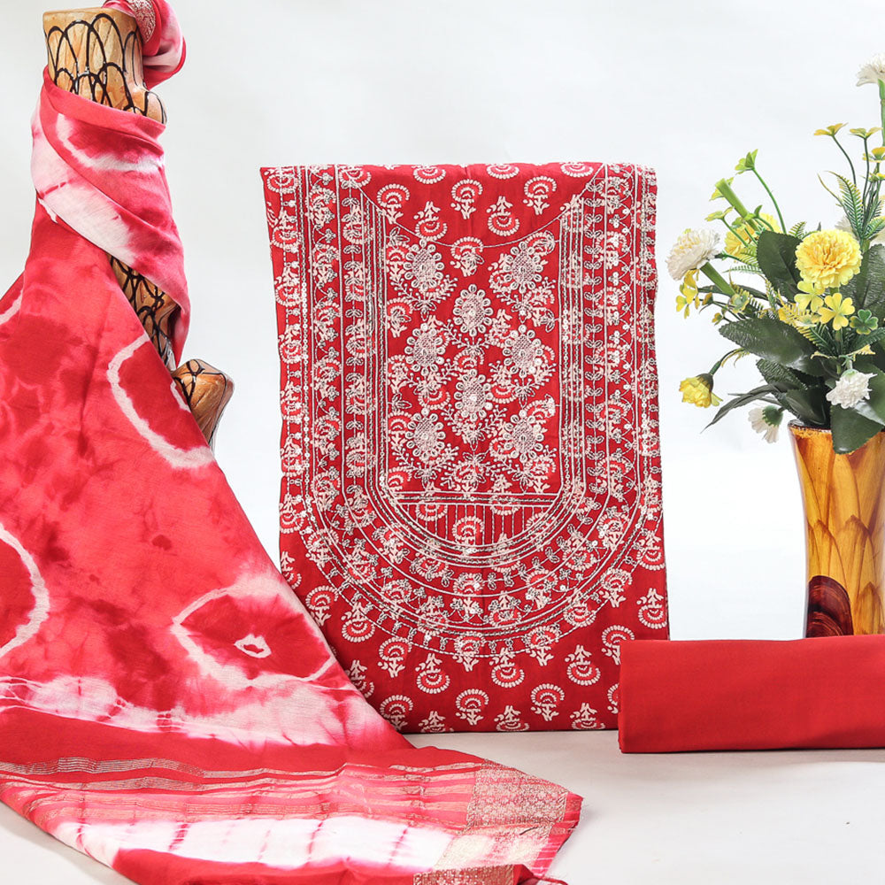 Sequence Work Cotton Suit Set with Maheshwari Silk Dupatta ( GK1932 )