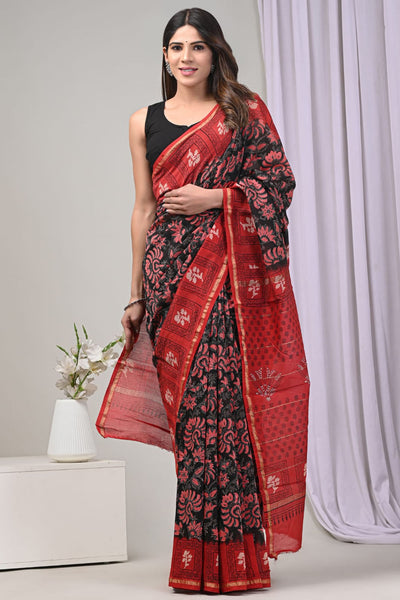Chanderi Silk Bagru Print Saree with Zari Border ( CS2402 )