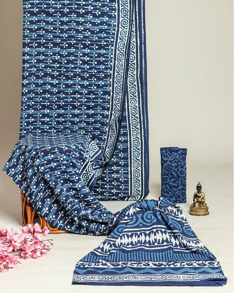 Premium Indigo Cotton Saree with Blouse Piece ( CS080804 )