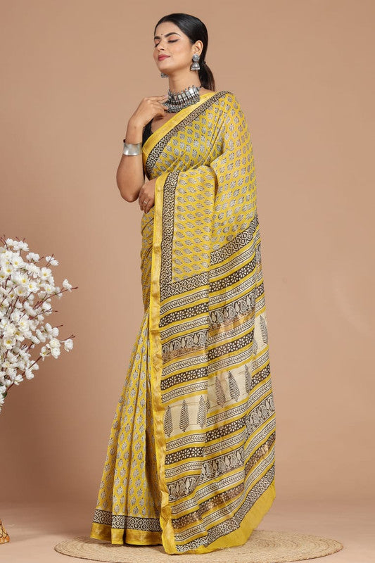 Maheshwari Silk Bagru Print Saree ( MS1101 )