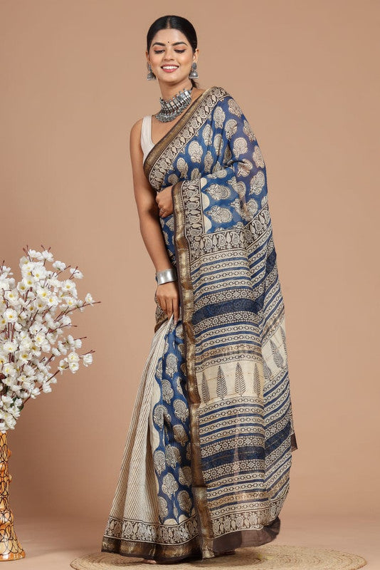 Maheshwari Silk Bagru Print Saree ( MS1102 )