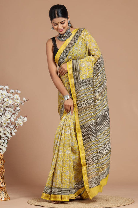 Maheshwari Silk Bagru Print Saree ( MS1108 )