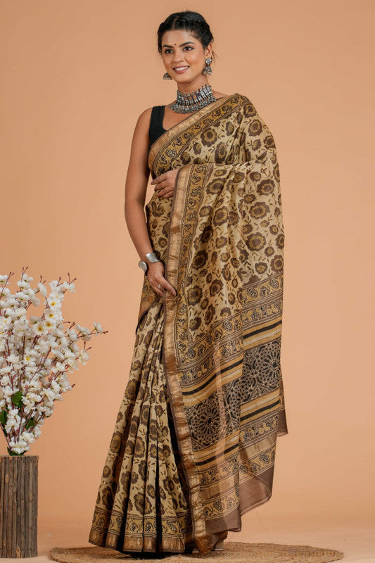 Maheshwari Silk Bagru Print Saree  ( AMS0901 )