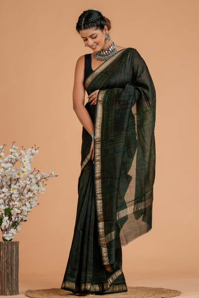 Maheshwari Silk Bagru Print Saree  ( AMS0904 )