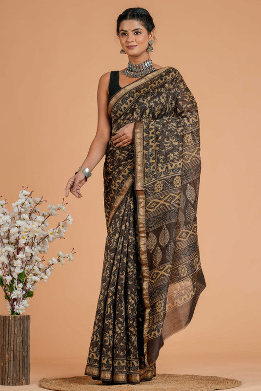 Maheshwari Silk Bagru Print Saree  ( AMS0905 )