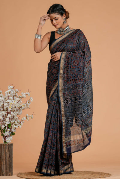 Maheshwari Silk Bagru Print Saree  ( AMS0906 )