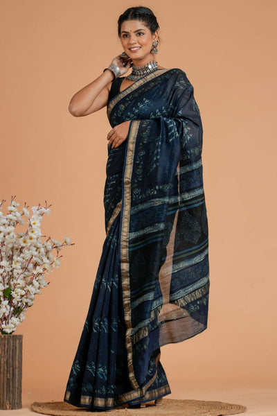 Maheshwari Silk Bagru Print Saree  ( AMS0909 )