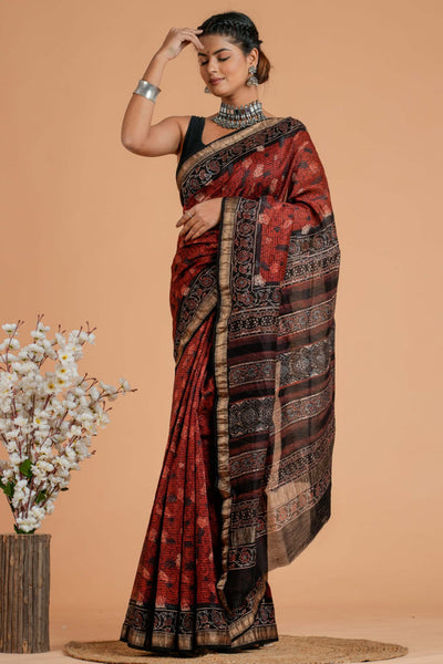 Maheshwari Silk Bagru Print Saree  ( AMS0910 )