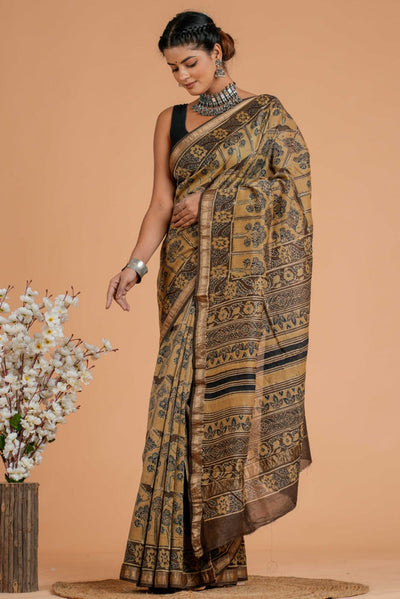 Maheshwari Silk Bagru Print Saree  ( AMS0908 )