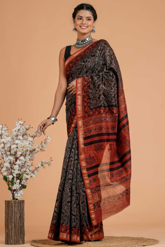 Maheshwari Silk Bagru Print Saree  ( AMS0912 )