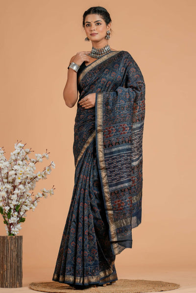 Maheshwari Silk Bagru Print Saree  ( AMS0911 )