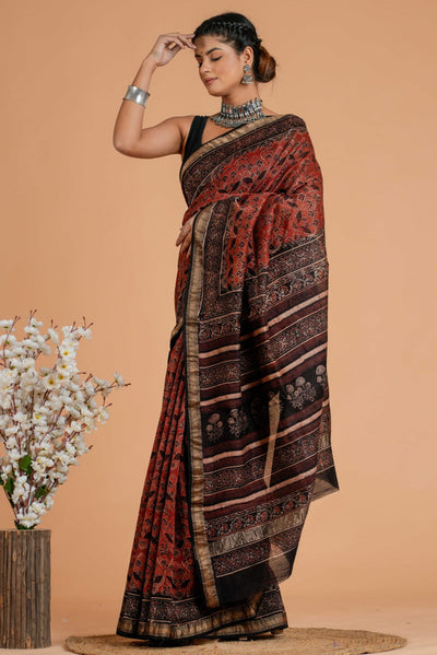 Maheshwari Silk Bagru Print Saree  ( AMS0914 )