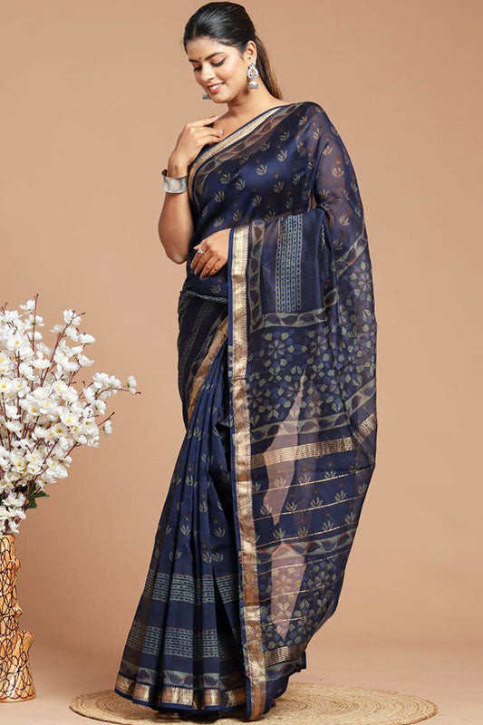 Maheshwari Silk Bagru Print Saree ( MS060403)