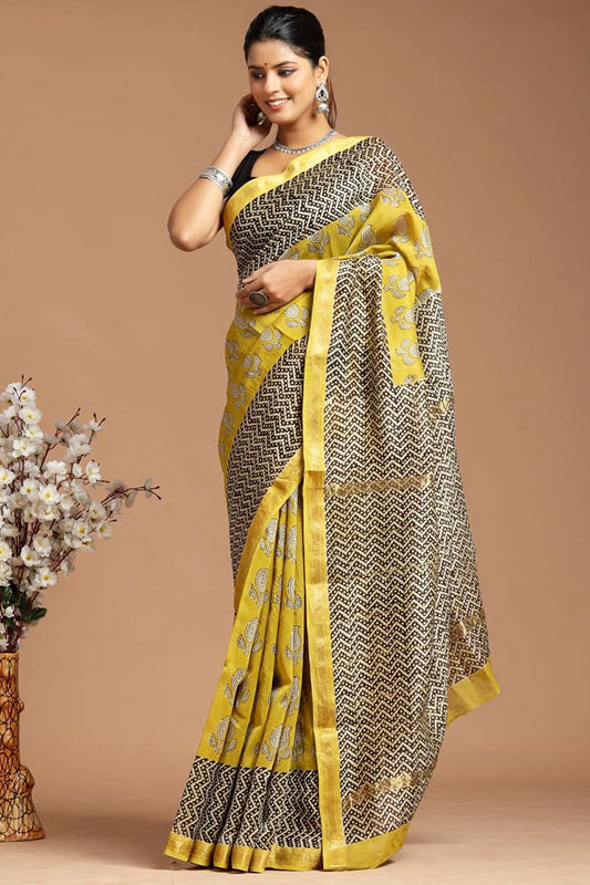 Maheshwari Silk Bagru Print Saree ( MS150403)