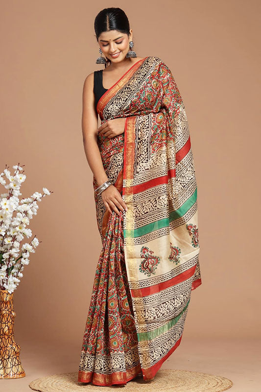 Maheshwari Silk Bagru Print Saree ( MS060405)